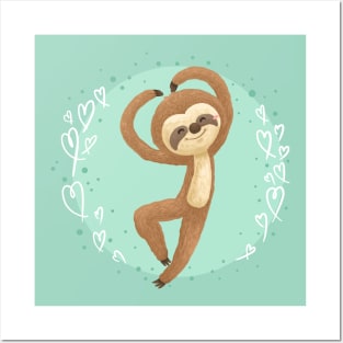 Sloth make a Love Shape Gesture Posters and Art